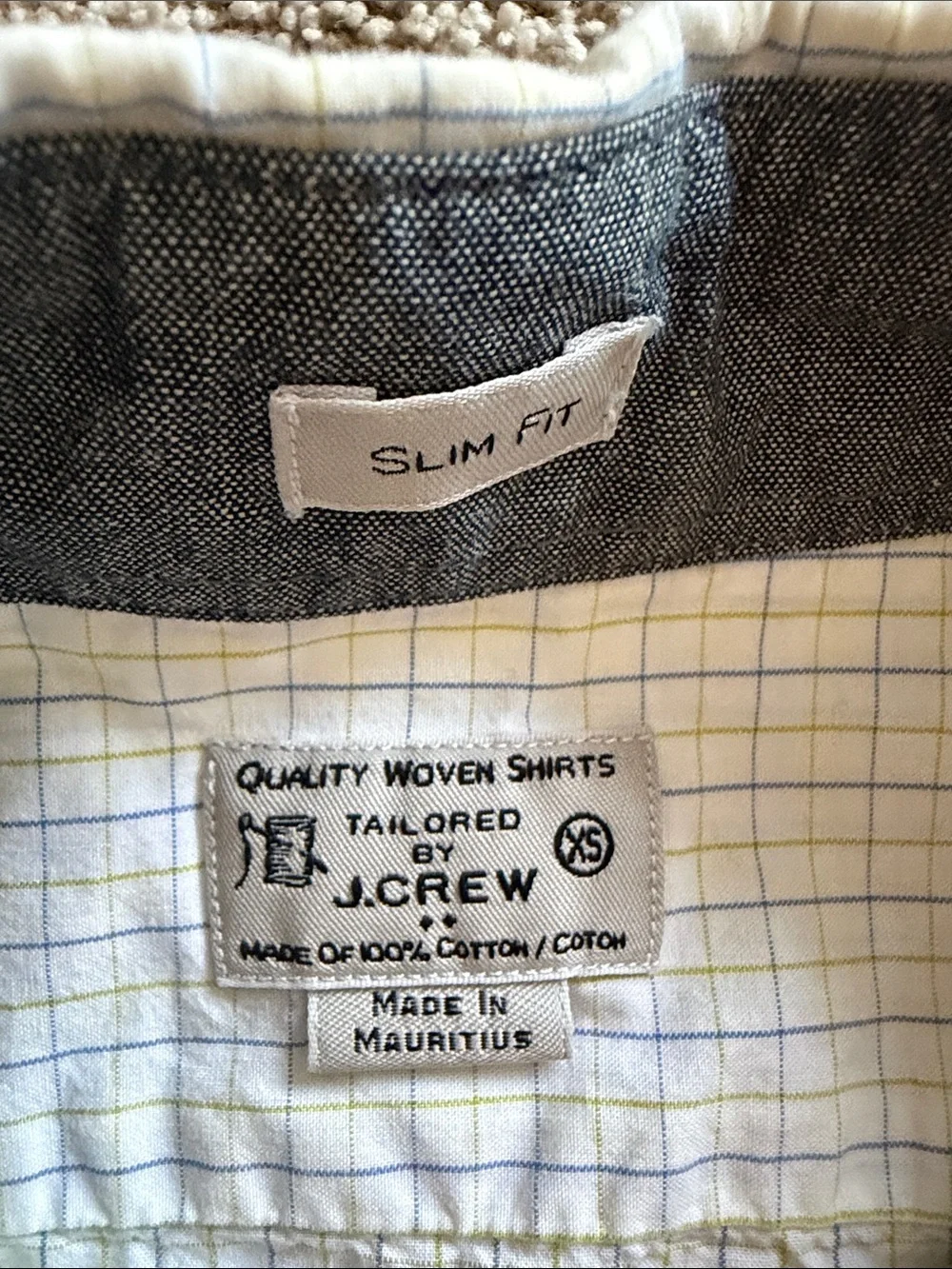 J. Crew Men's White Button-Down with Light Blue & Green Windowpane